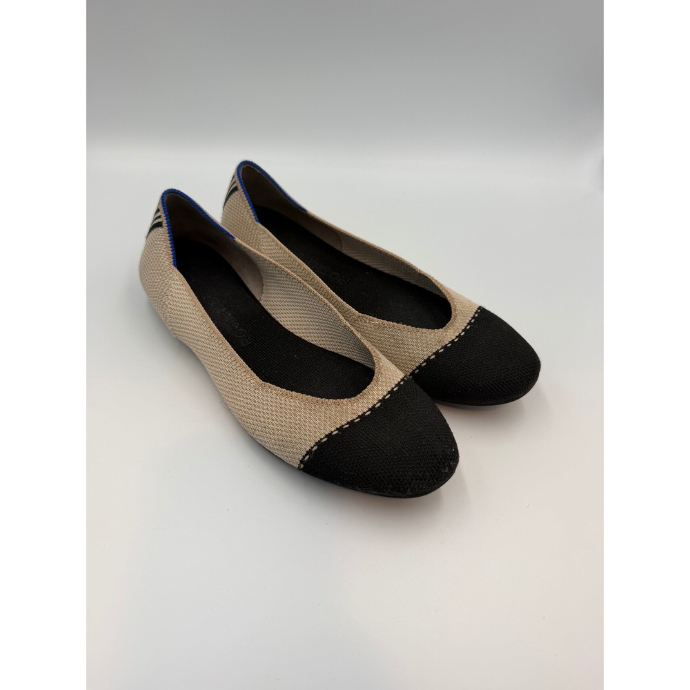 Rothys Cap Toe Flat Sand Black Knit Ballet Shoes Women's‎ 7.5